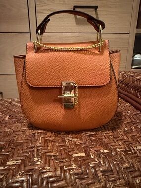 Women's Leather Top-Handle Saddle Bag in Cognac Orange - Chloe Drew Inspired
